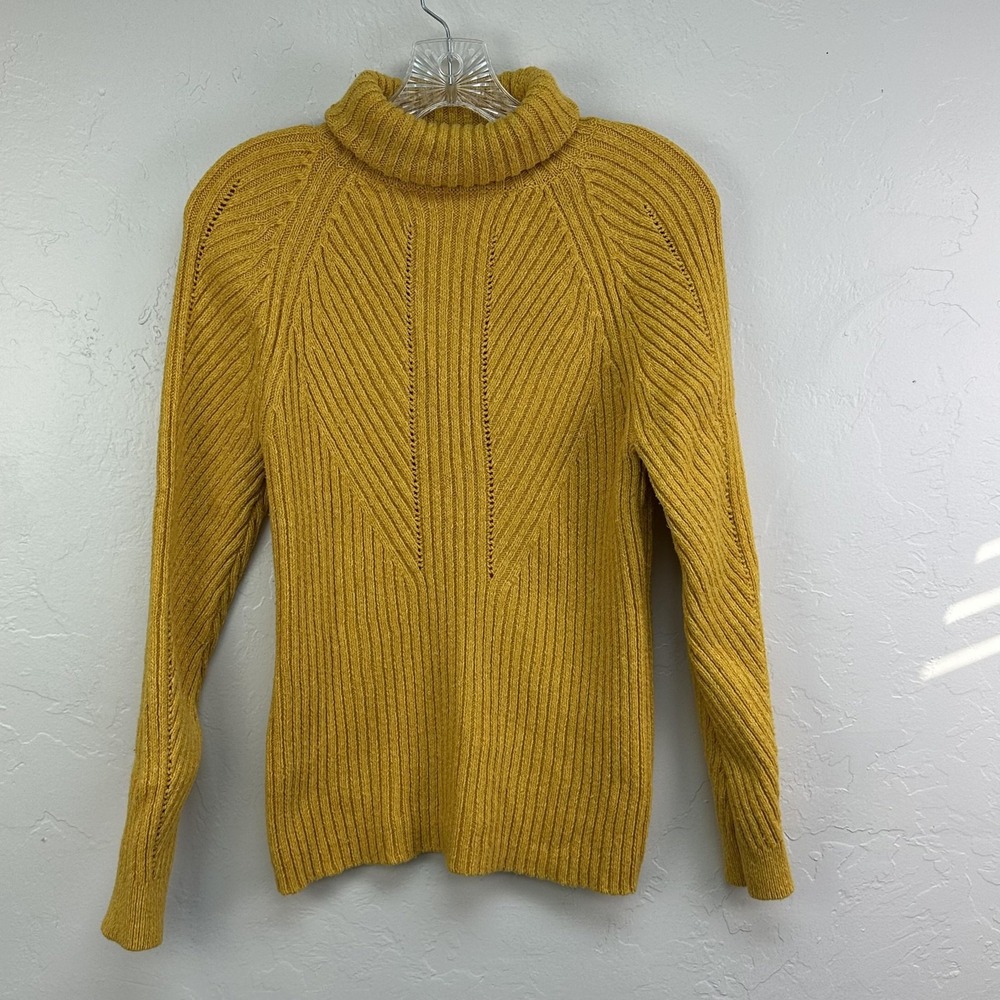 Sundance‎ Sweater Womens Medium Yellow Ribbed Turtleneck Cotton Silk Blend Knit